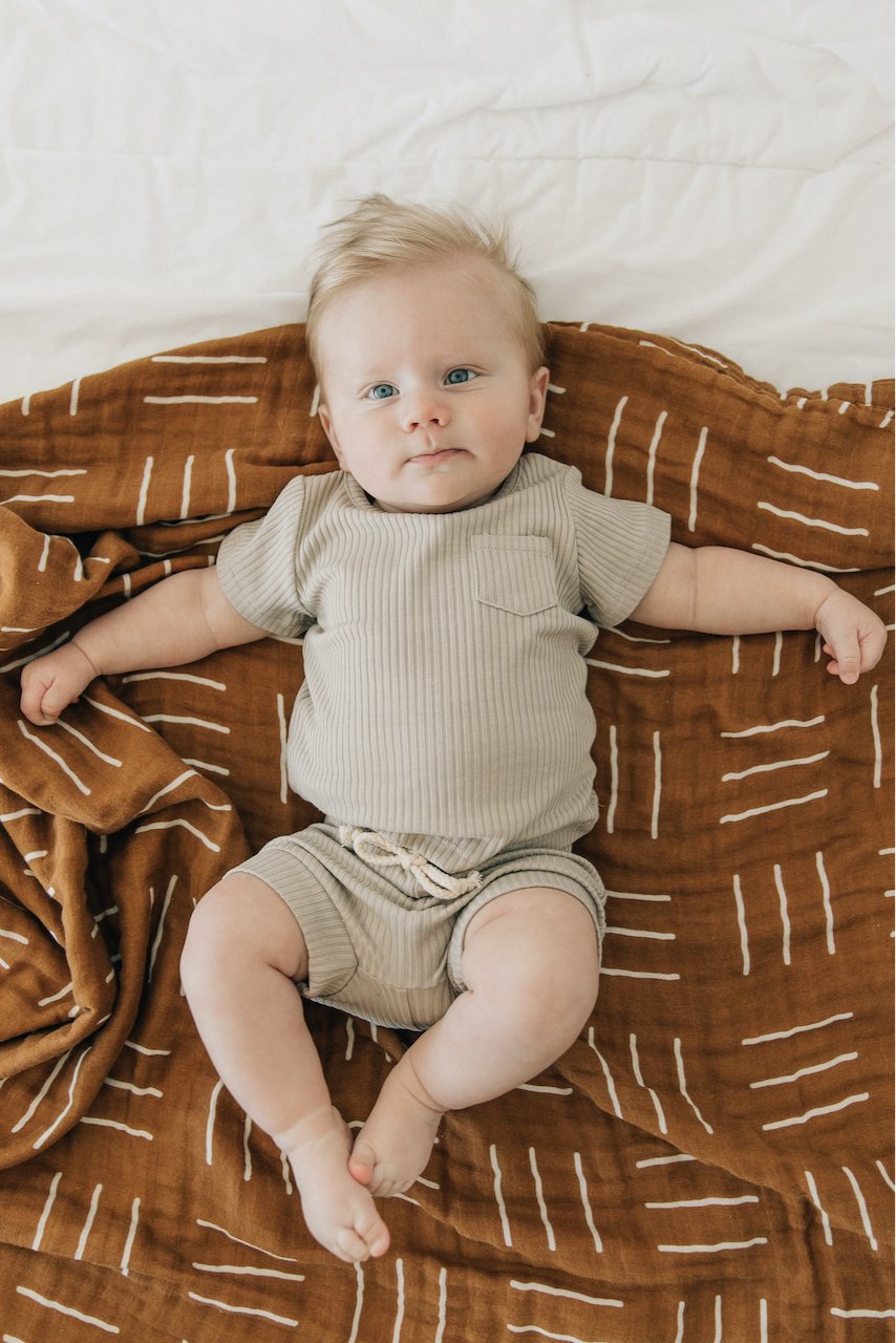 Short sleeve stone ribbed set | ROOLEE