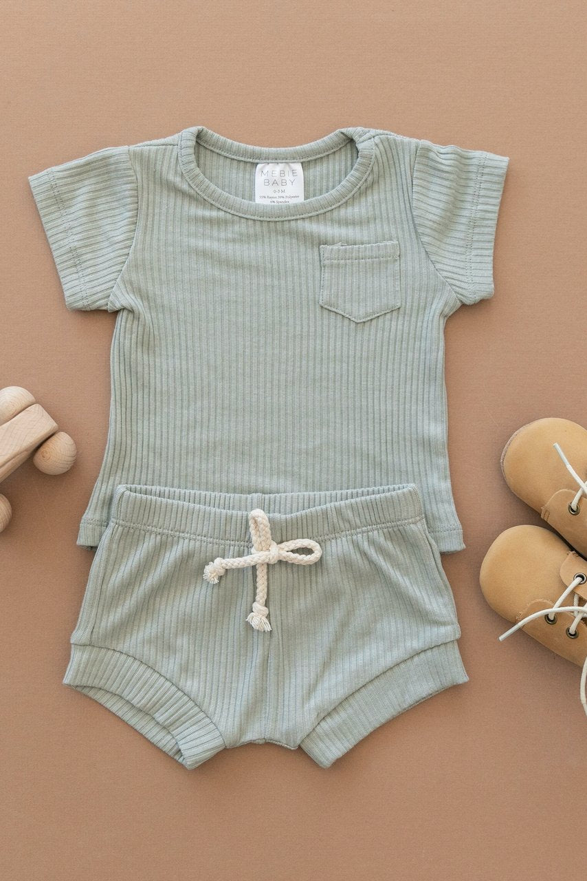 Light blue ribbed baby set | ROOLEE