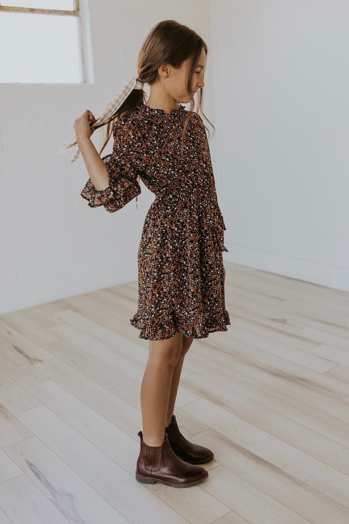 Cute ruffle printed girls dress | ROOLEE