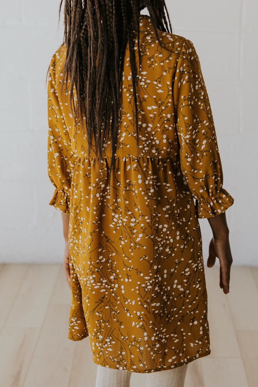 Mustard Floral Girls Dress | ROOLEE