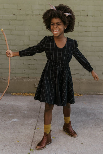 Cute black grid dress | ROOLEE