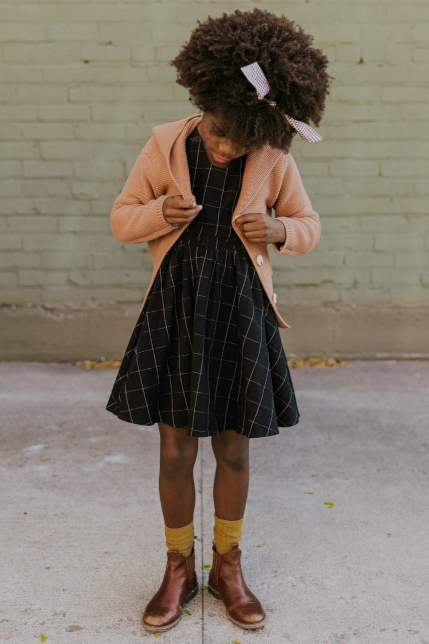 Black grid dresses for kids | ROOLEE