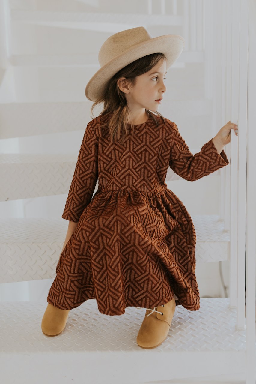 Girls Textured Rust Dress Outfit | ROOLEE
