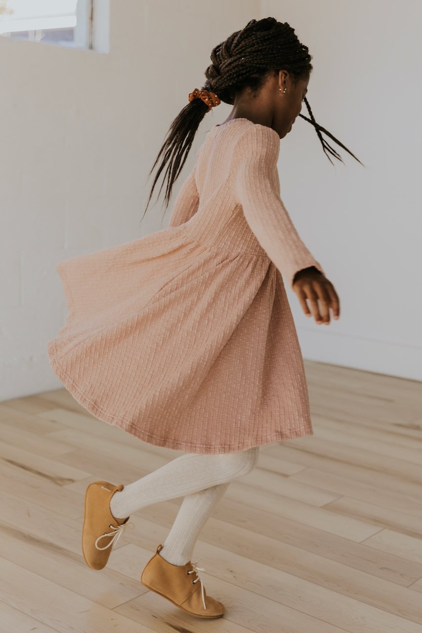Pink Textured Long Sleeve Dress | ROOLEE