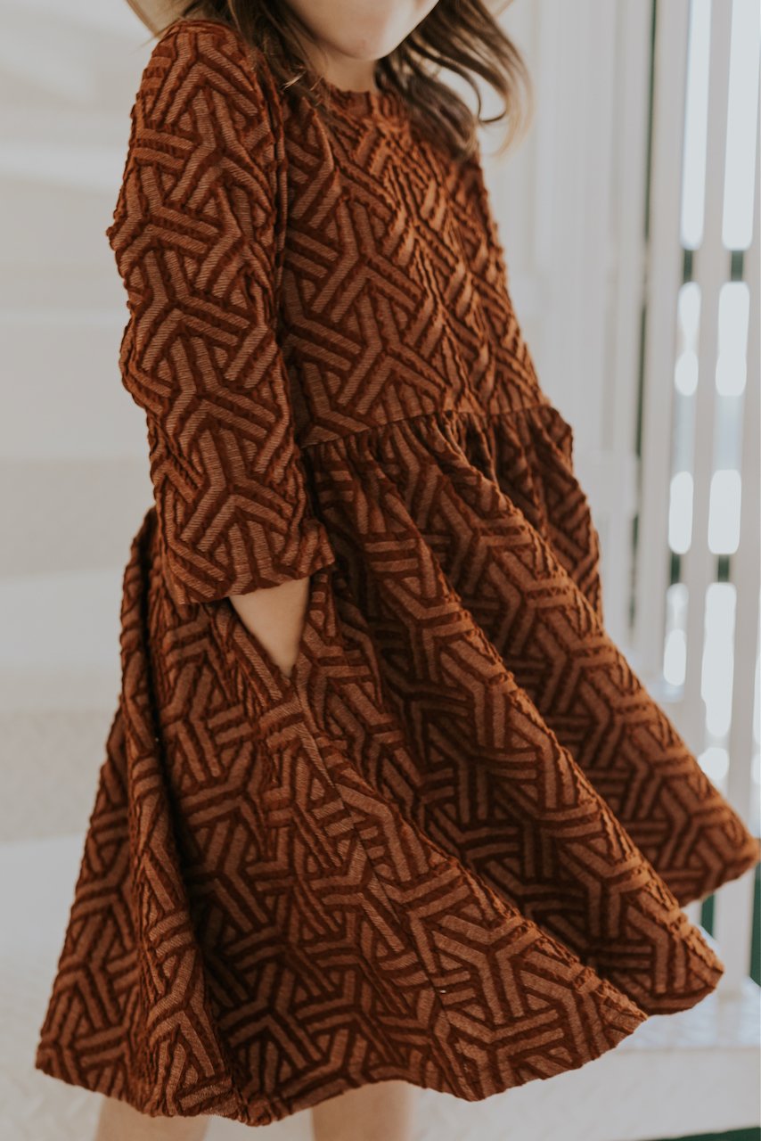 Girls Textured Rust Dress | ROOLEE