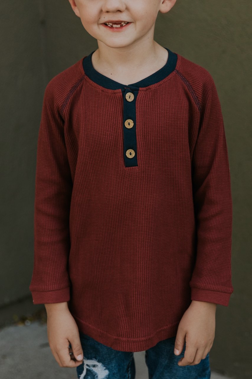 Clay Waffle Knit Cotton Henley