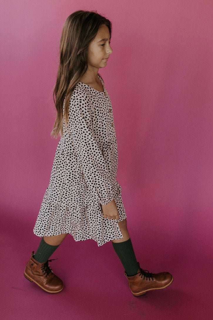 Long sleeve black and white printed dress | ROOLEE
