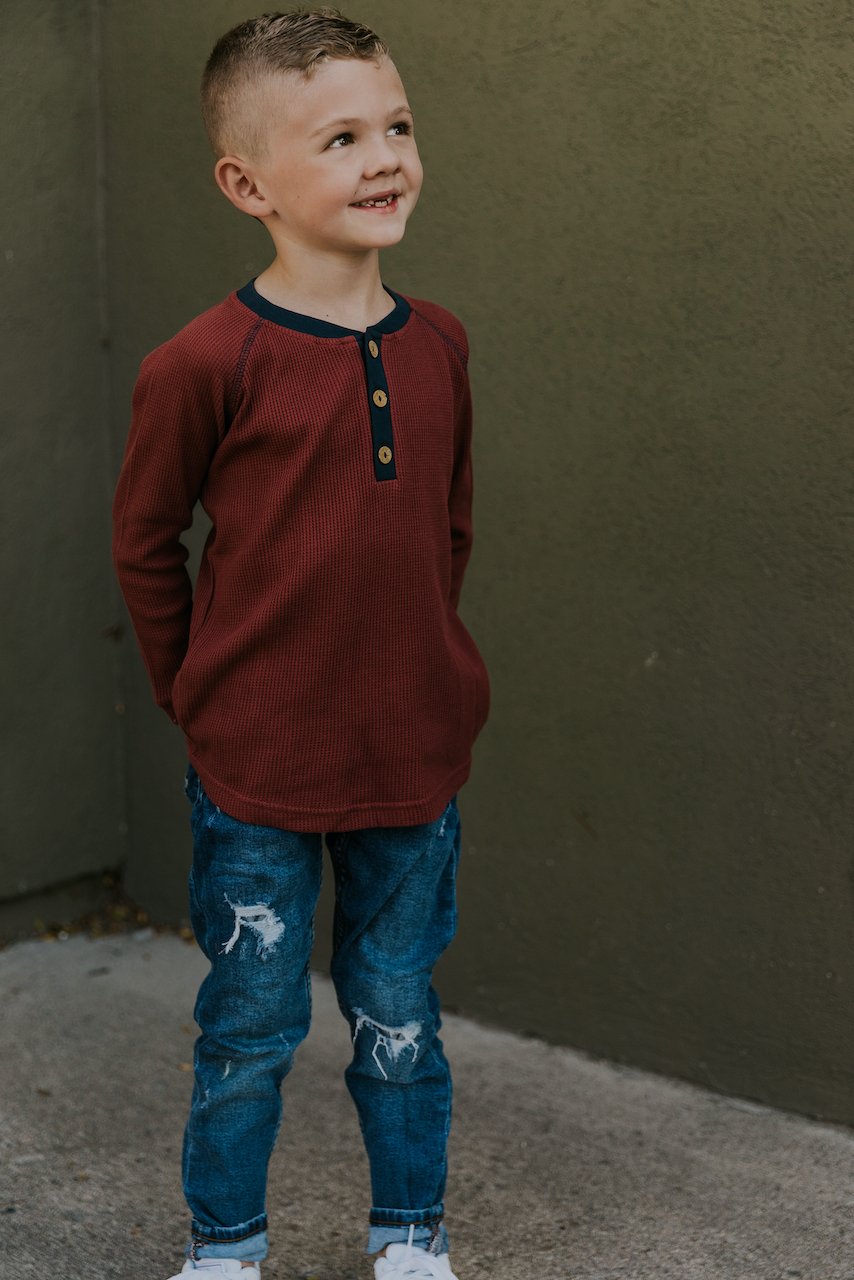 Clay Waffle Knit Cotton Henley