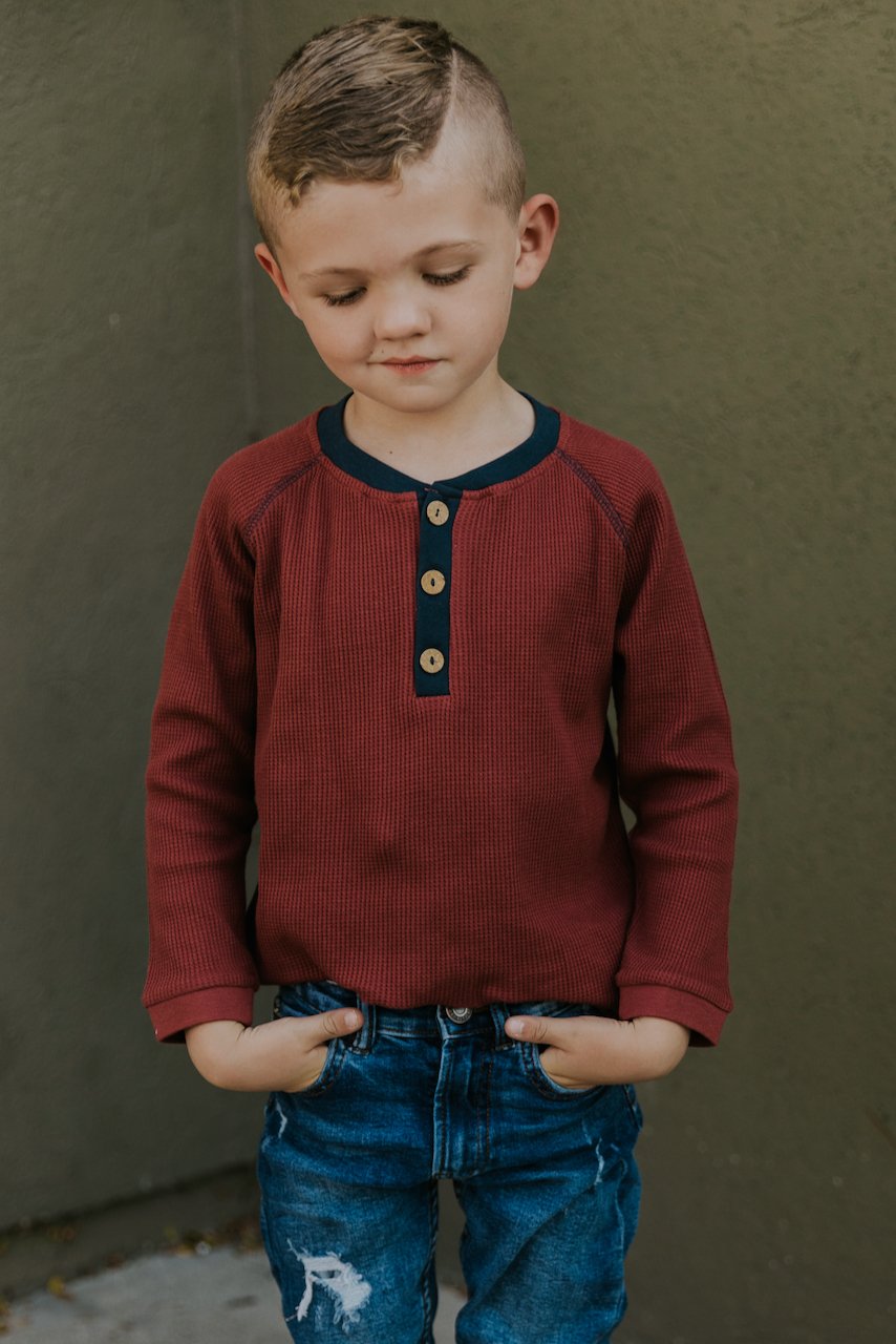 Clay Waffle Knit Cotton Henley