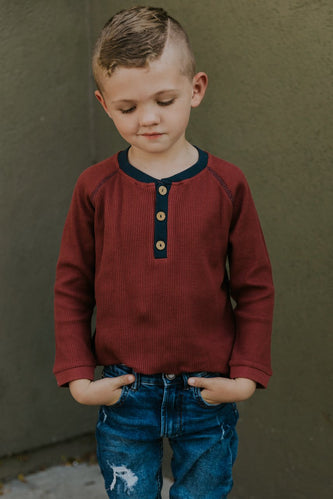 Clay Waffle Knit Cotton Henley