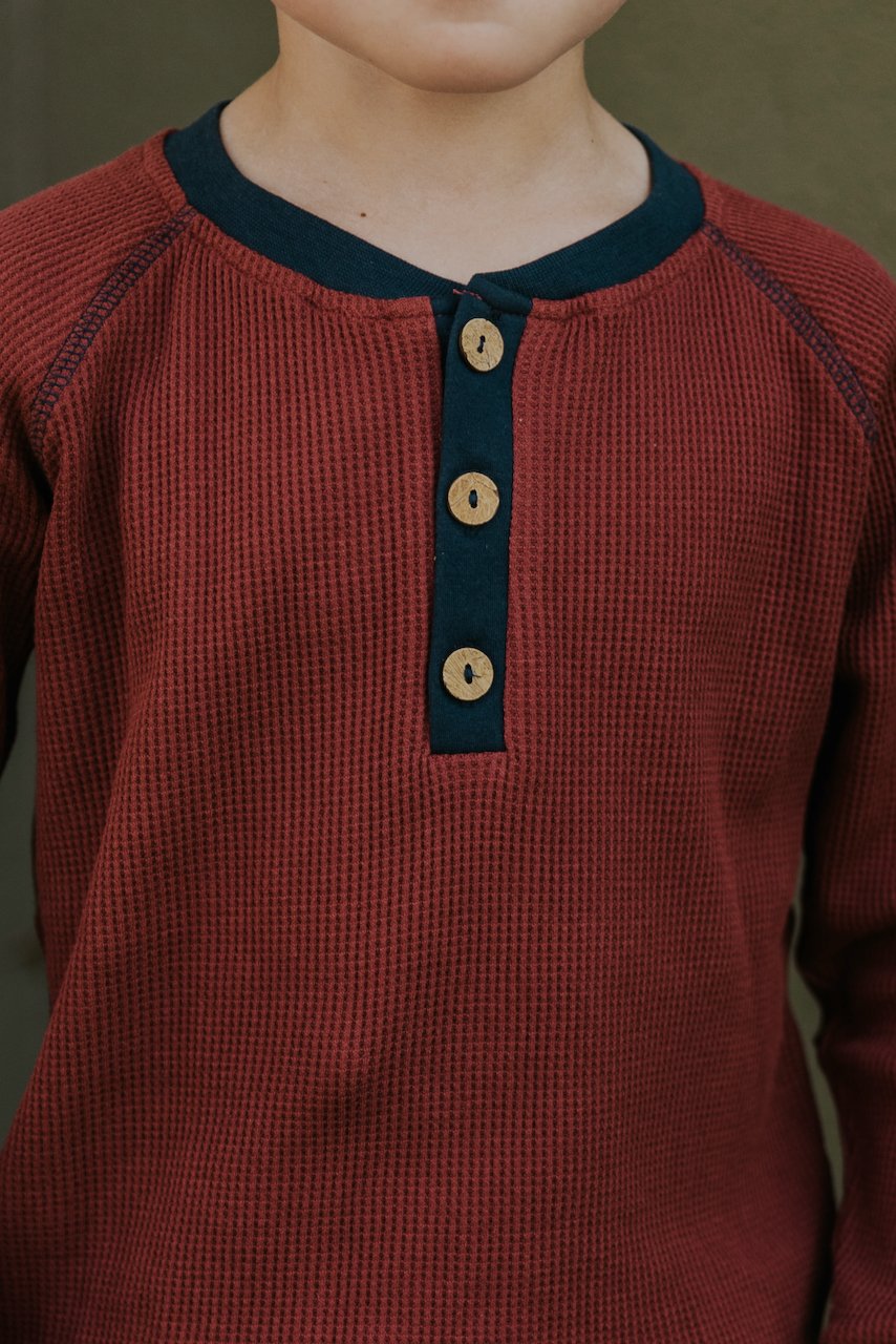 Clay Waffle Knit Cotton Henley