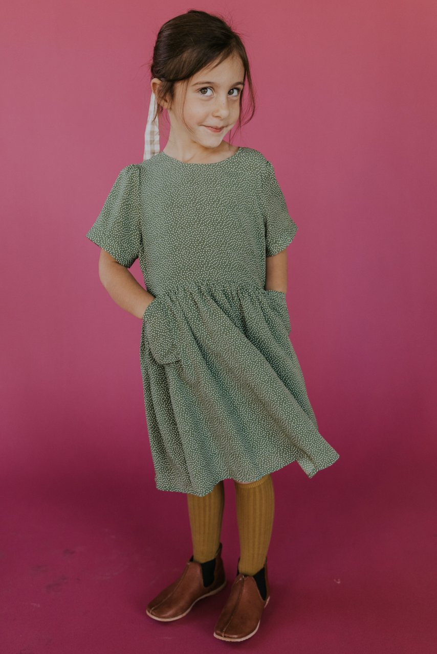 Green and White Polka Dot Girls Dress | ROOLEE