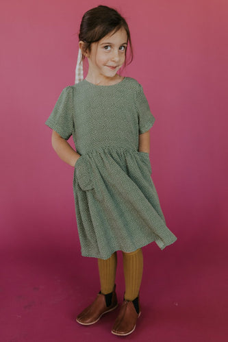 Green and White Polka Dot Girls Dress | ROOLEE