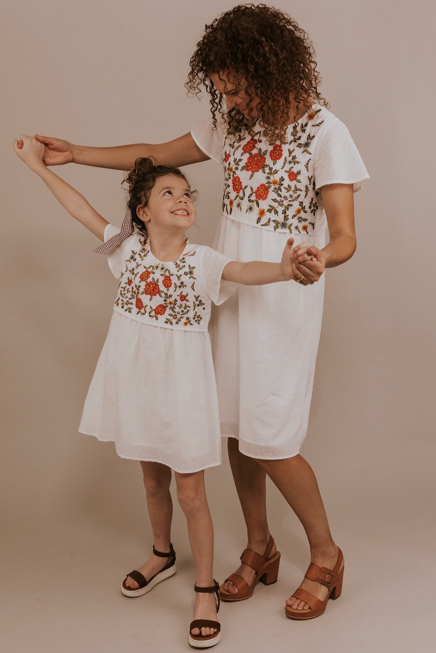 Mommy and Me Matching White Floral Embroidered Dresses | ROOLEE