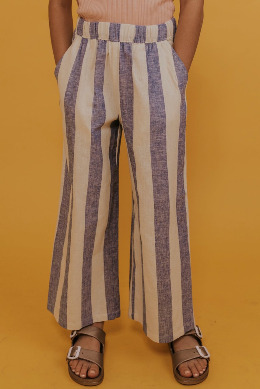 White and blue stripe pants for girls | ROOLEE