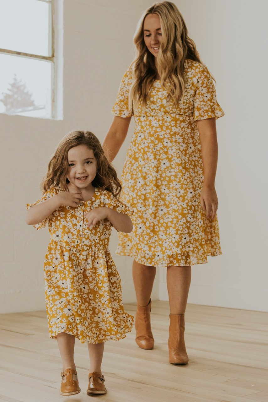 Yellow Mini Matching Spring Dresses | ROOLEE