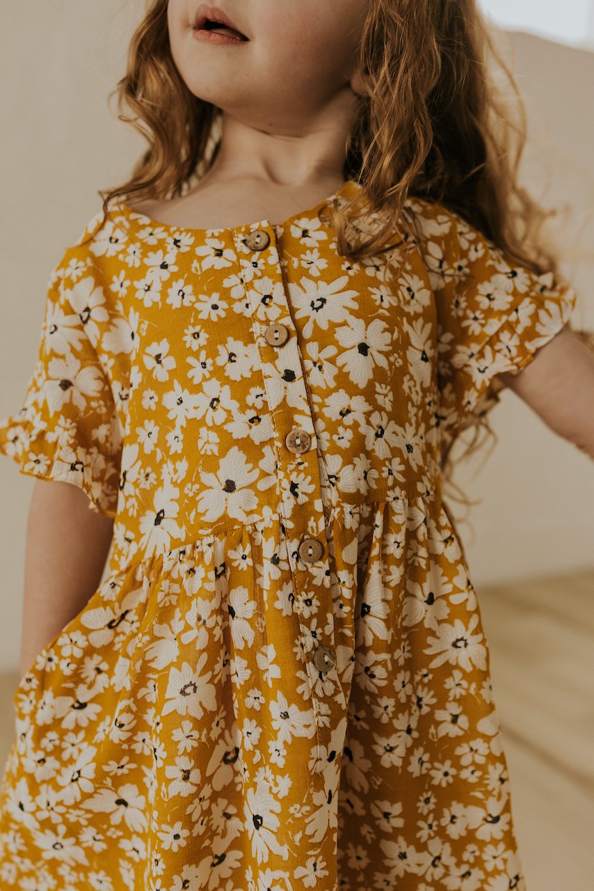 Girls Matching Button Floral Dresses | ROOLEE