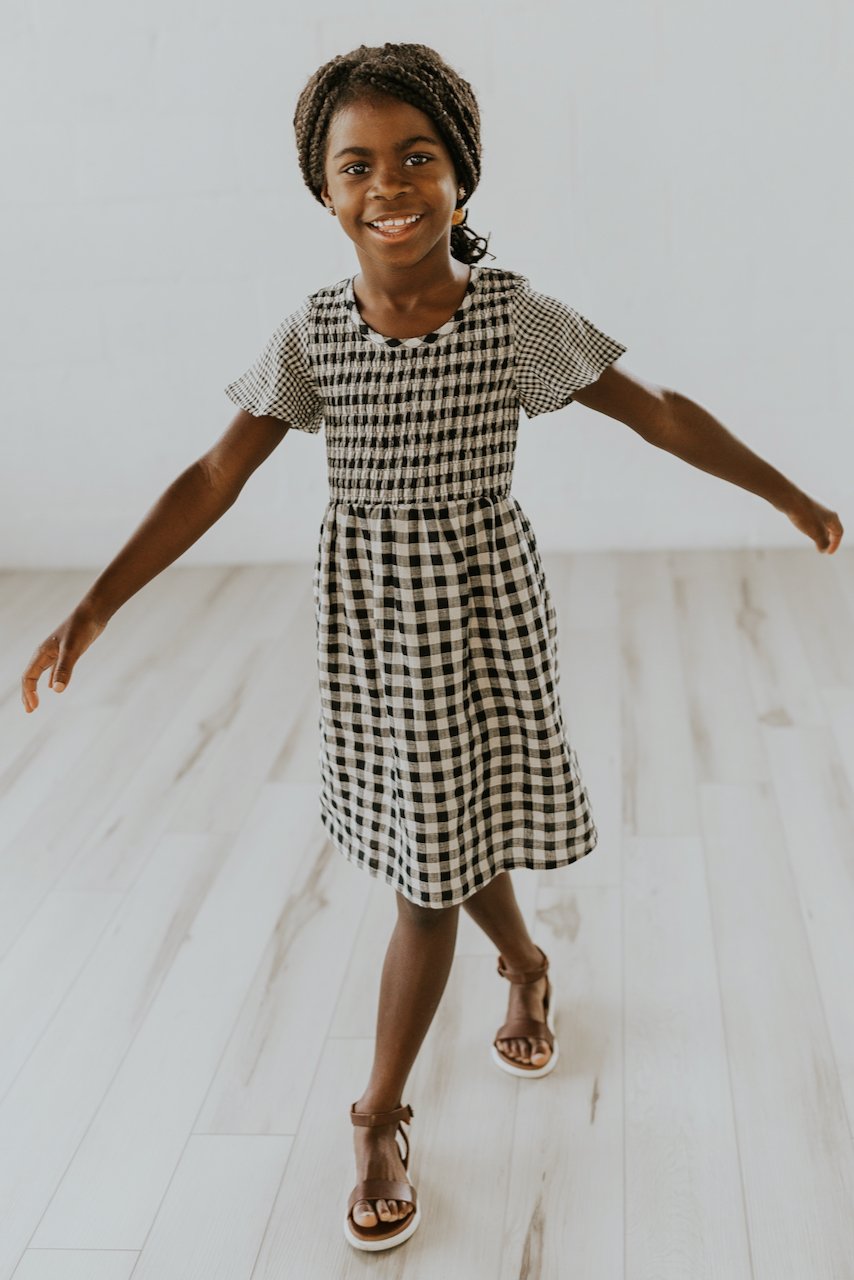 Girls black and white checkered dress | ROOLEE