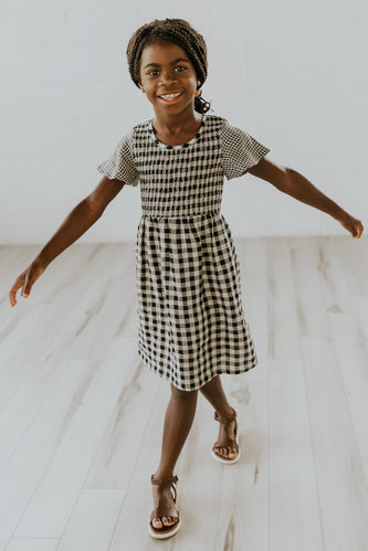 Girls black and white checkered dress | ROOLEE