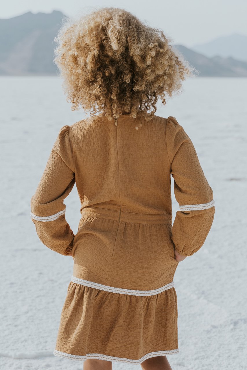 Long sleeve orange ruffle dress | ROOLEE