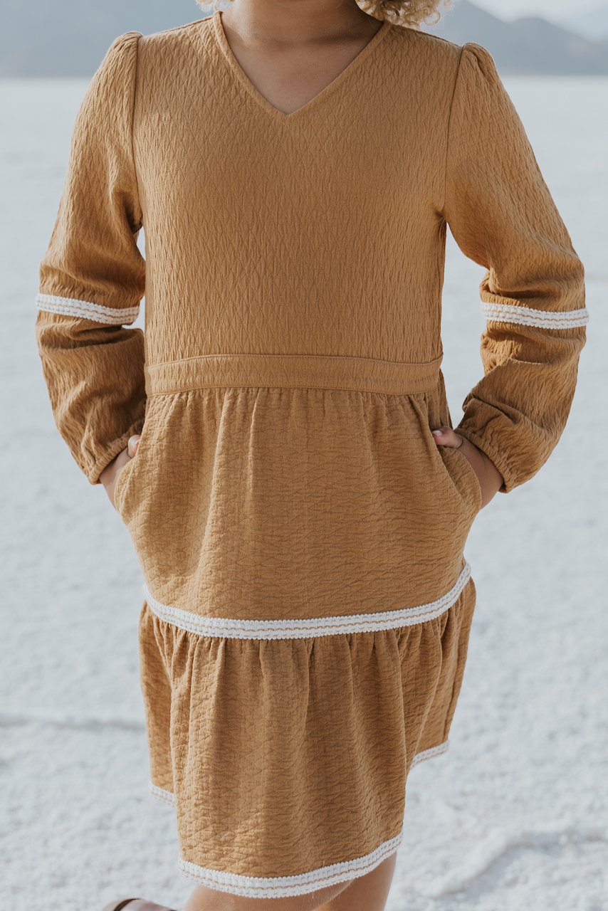 White detail textured fall dresses for girls | ROOLEE