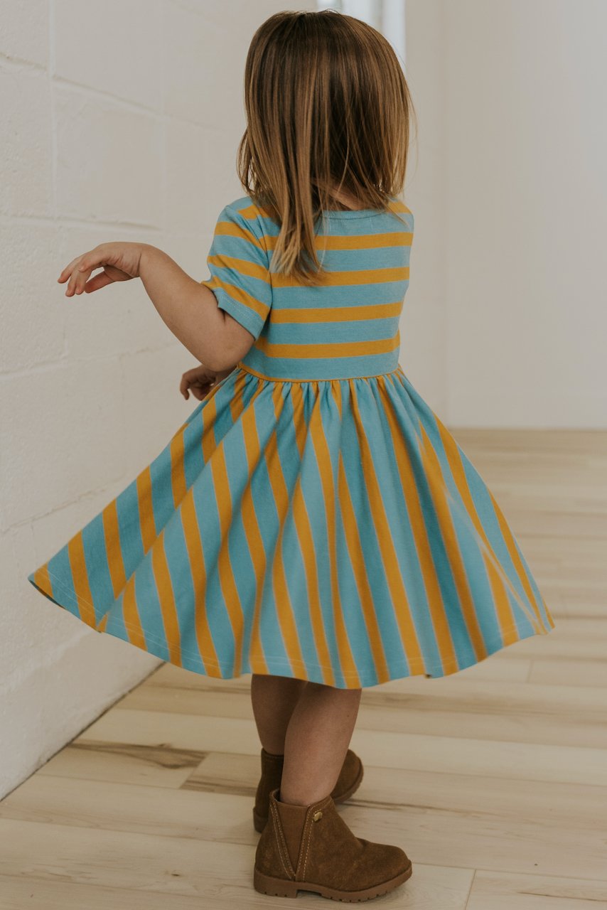 Blue and Mustard Striped Dress | ROOLEE