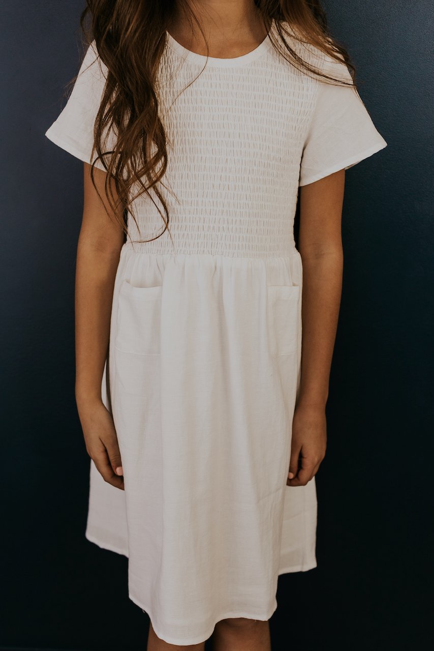 White pocket dresses for girls | ROOLEE