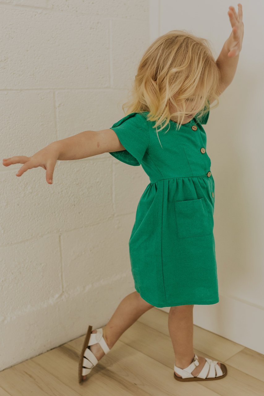 Green Button Dresses for Girls | ROOLEE