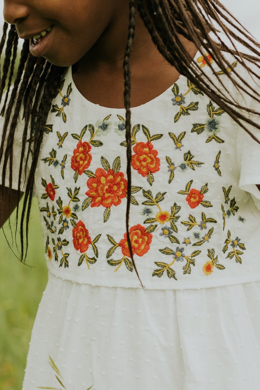 Cute Little Girls Embroidered White Dresses | ROOLEE
