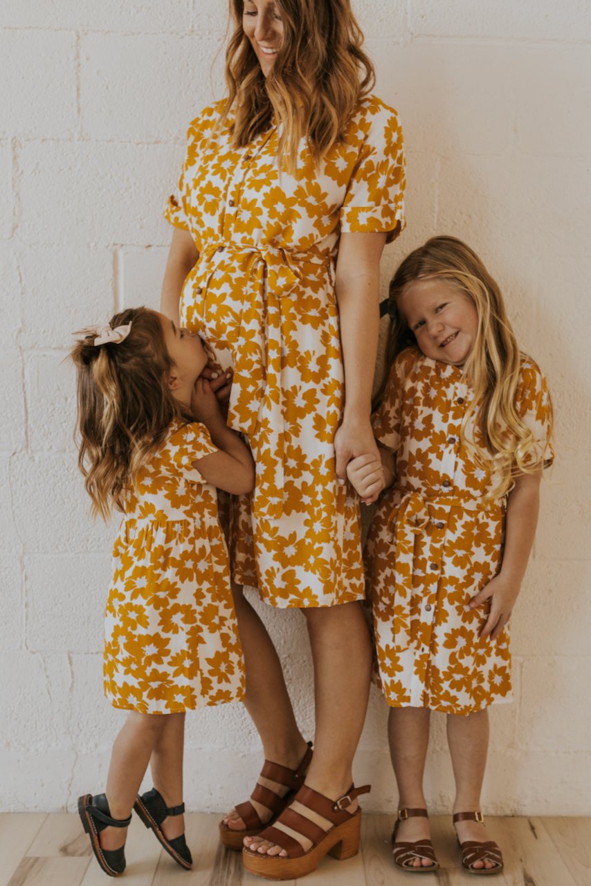 Mustard Floral Mom and Daughter Matching Dresses | ROOLEE