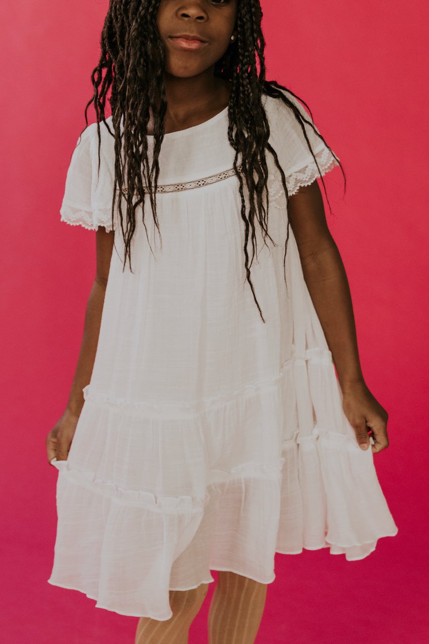 White Babydoll Dress for Girls | ROOLEE