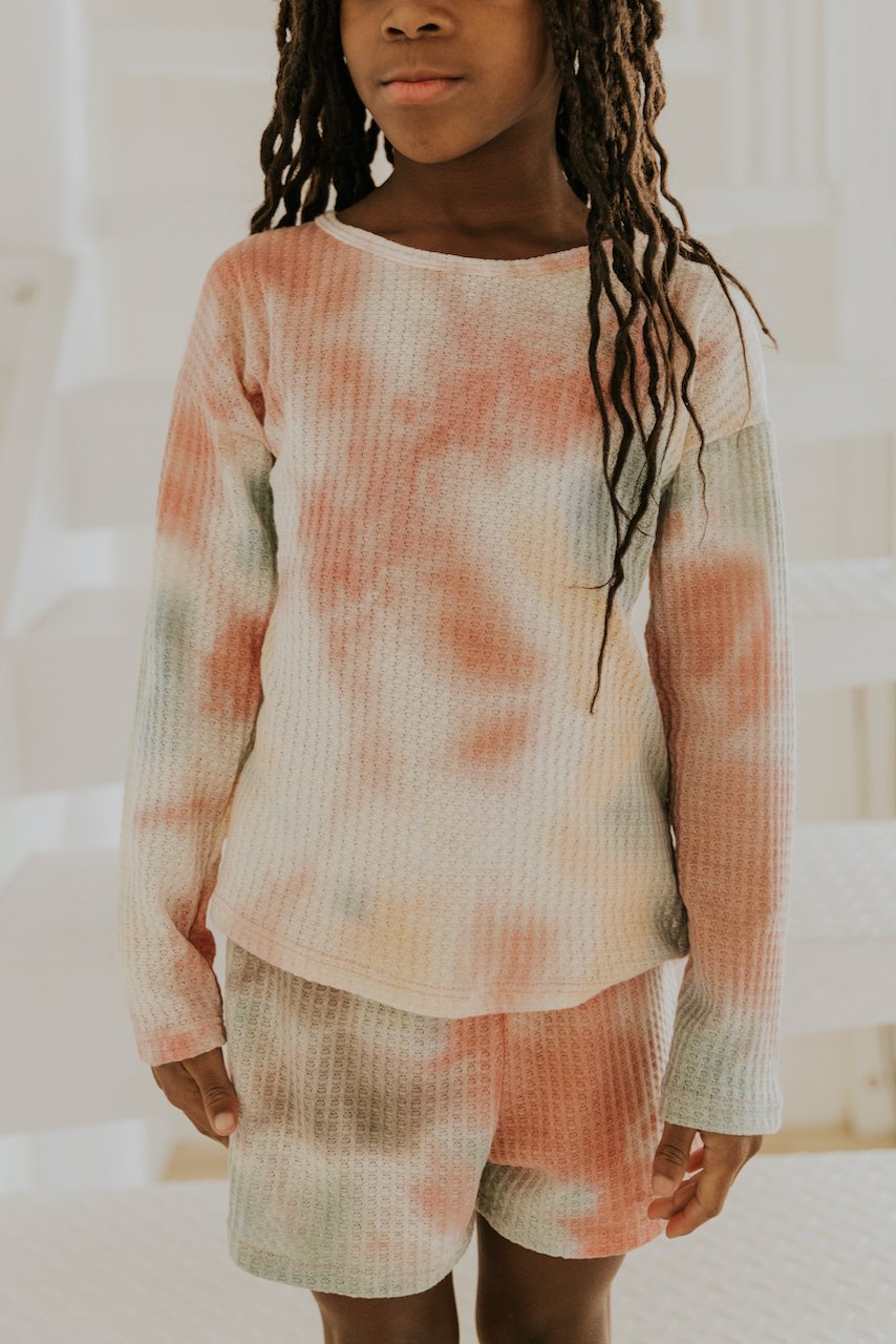 Girls Waffle Knit Rainbow Tie Dye Set | ROOLEE