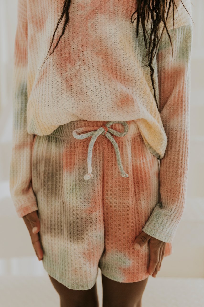 Cute Rainbow Tie Dye Waffle Knit Set for Girls | ROOLEE