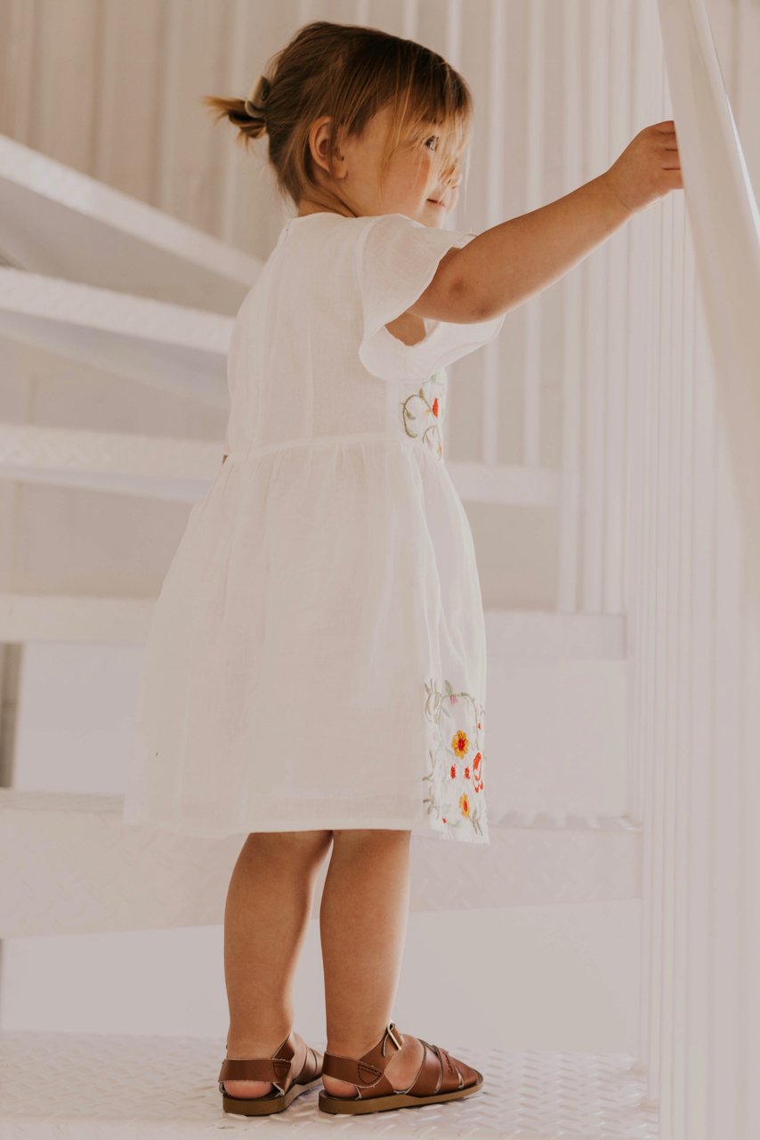 White Floral Kids Dress for Church | ROOLEE