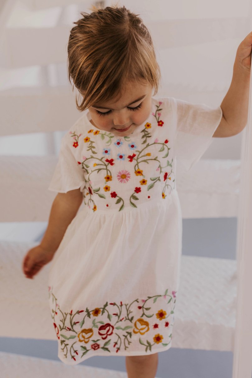 Girls Floral Embroidered Dress | ROOLEE