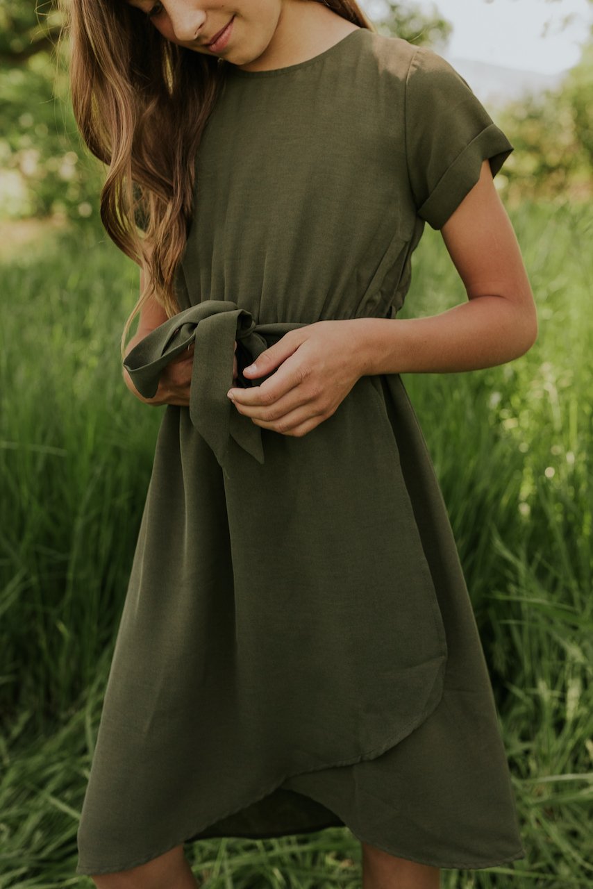 Girl's Olive Wrap Dress | ROOLEE
