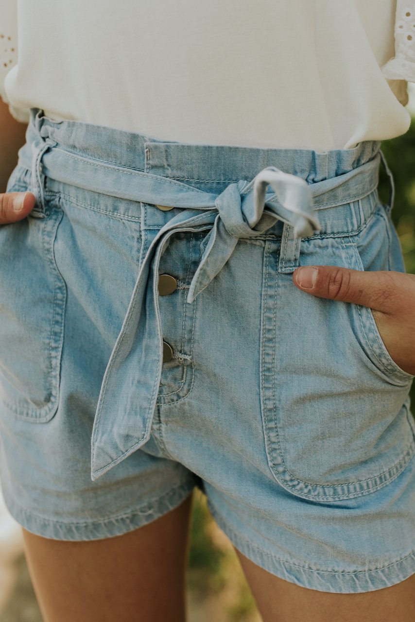 buttonfly tie waist shorts for girls | ROOLEE