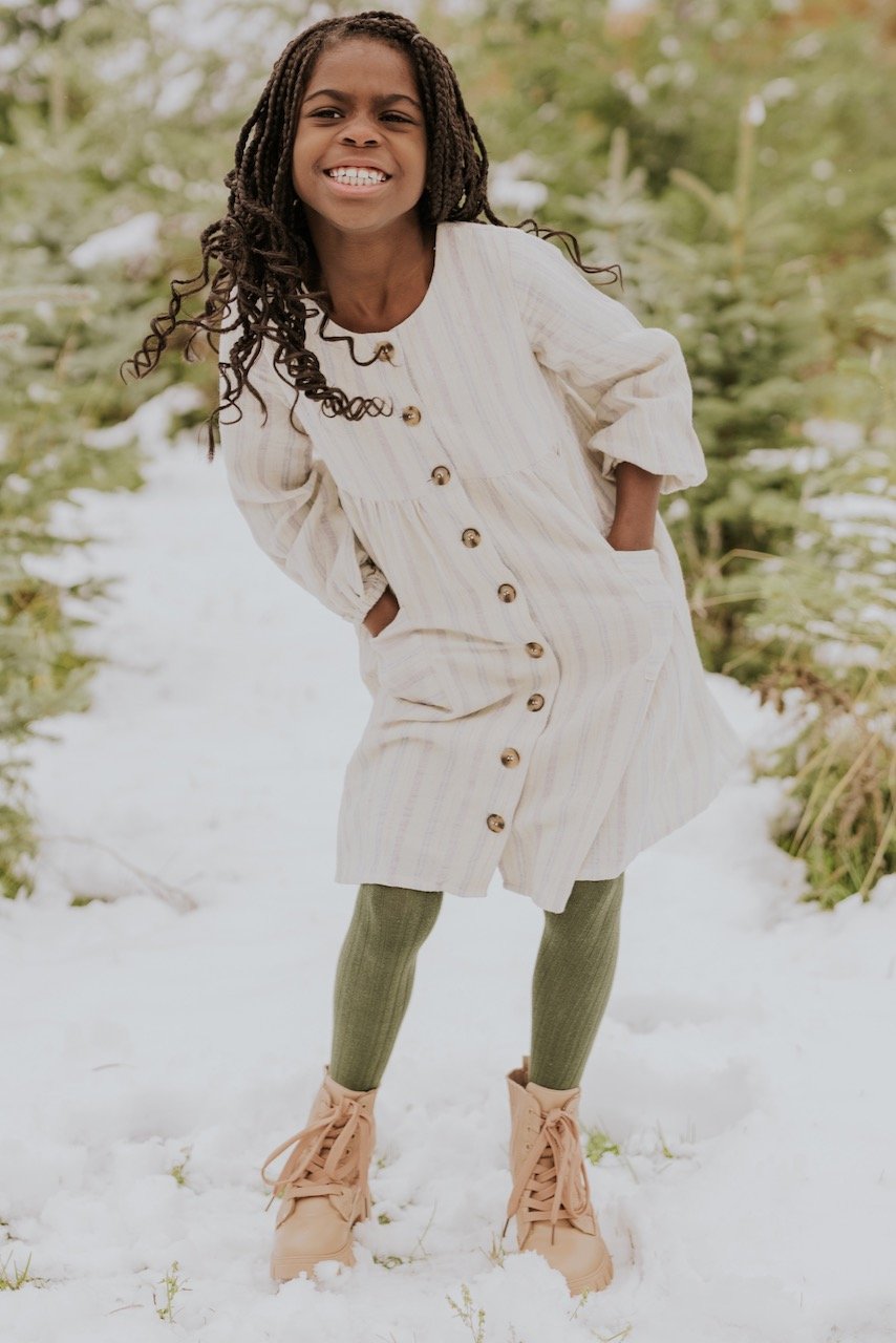 Striped White Dress for Girls | ROOLEE