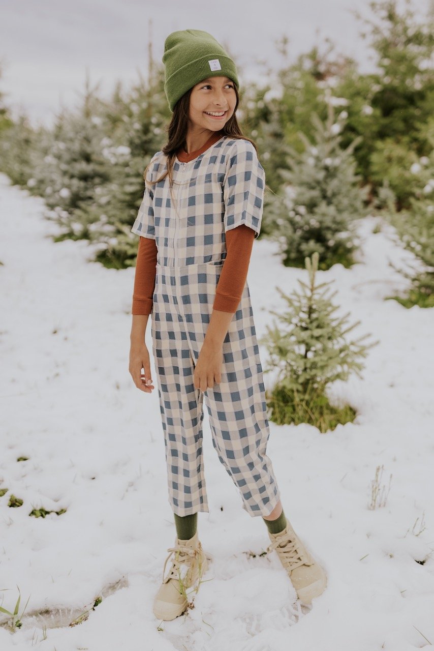 Blue And White Check Jumpsuit For Girls l ROOLEE