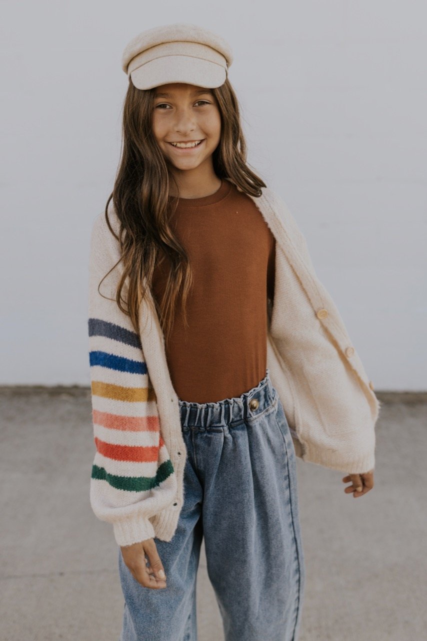 Cream Striped Sweater For Kids l ROOLEE