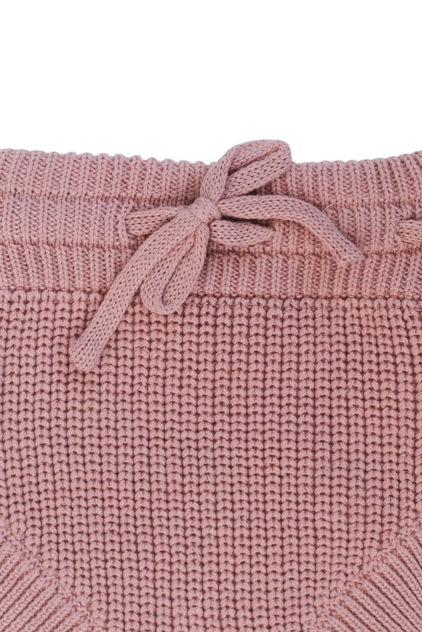Pink knit tie waist bloomers for kids | ROOLEE