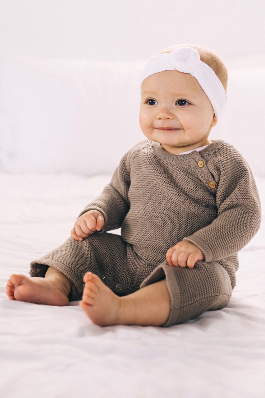 Cable Knit Onesie in Stone | ROOLEE