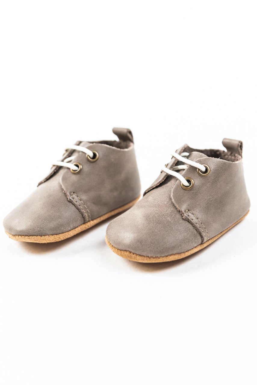 Grey leather soft kids moccasins | ROOLEE