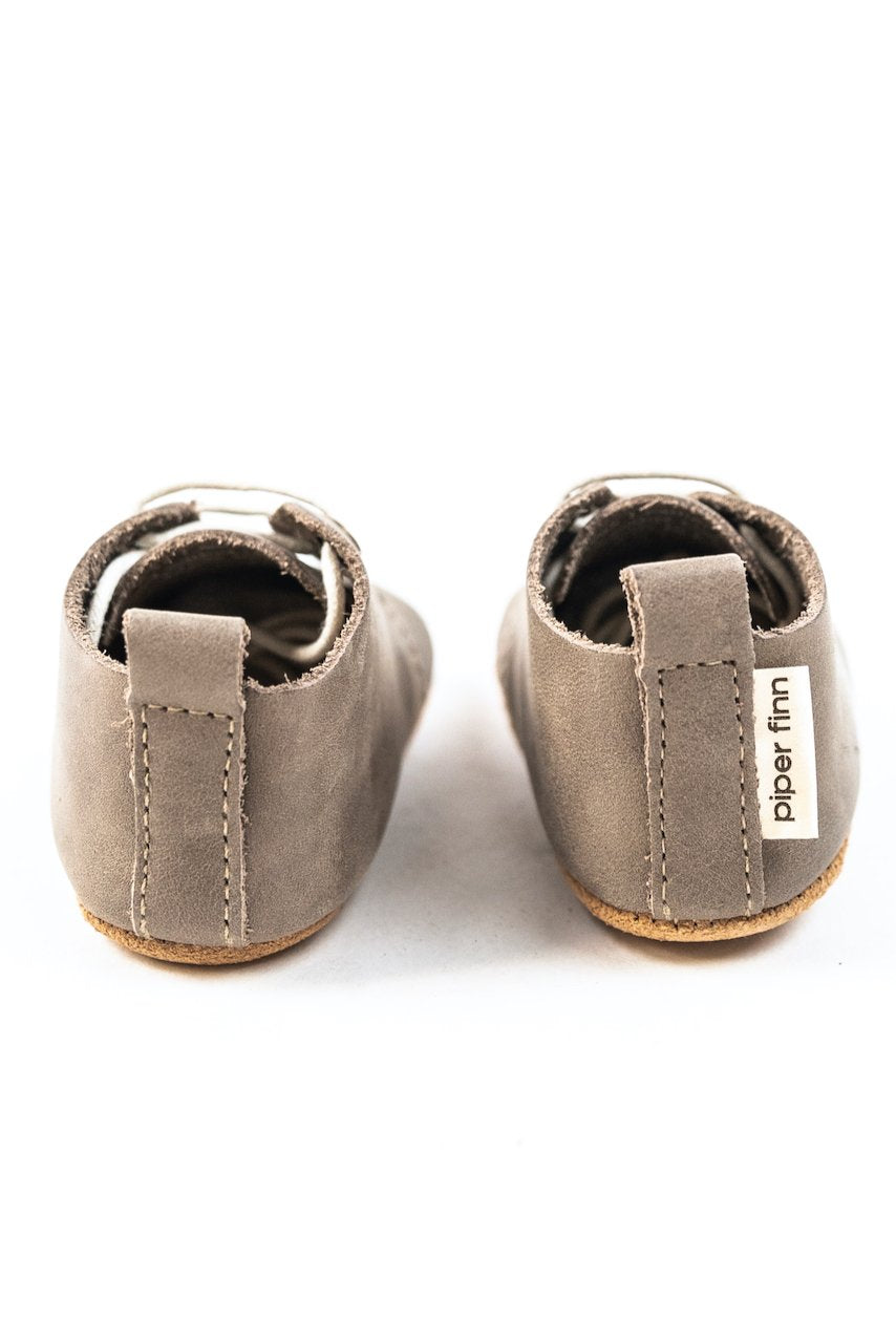 Grey leather soft kids moccasins | ROOLEE