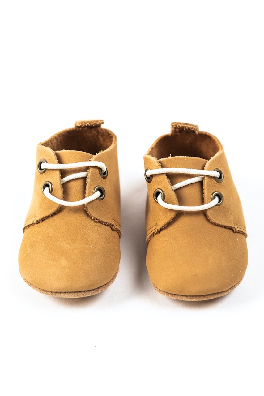 Tan leather soft kids moccasins | ROOLEE