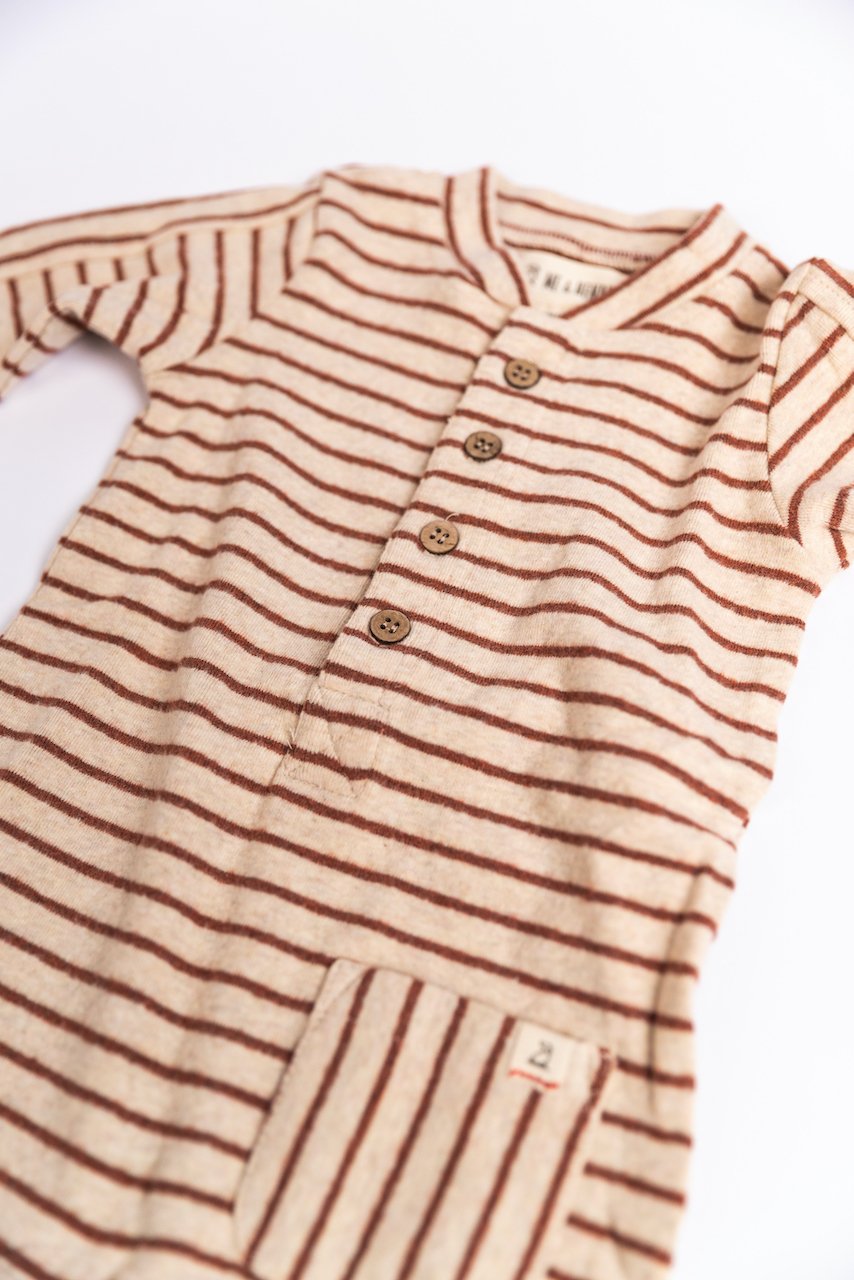 Rust and Cream Stripe Baby Romper | ROOLEE