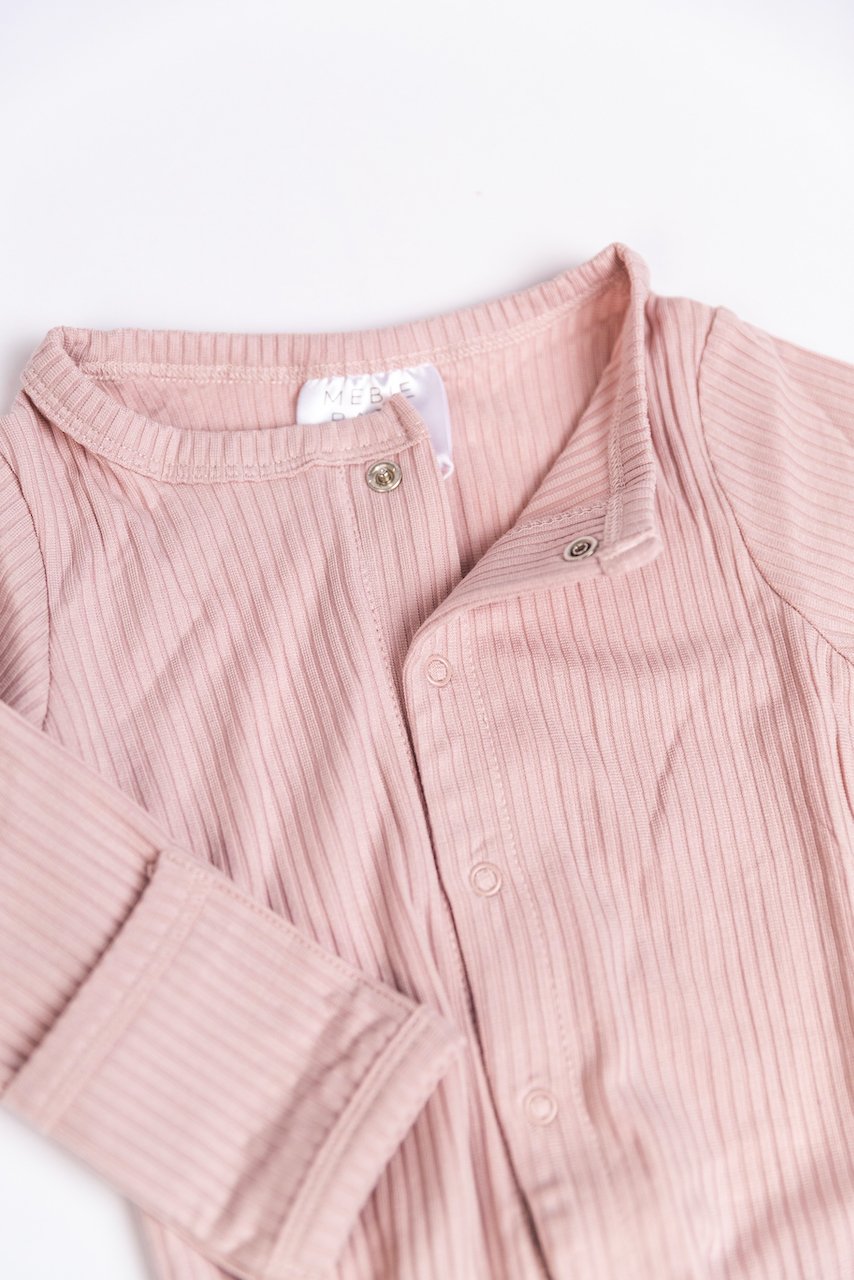 Soft Pink Ribbed Baby Onesies Modern | ROOLEE