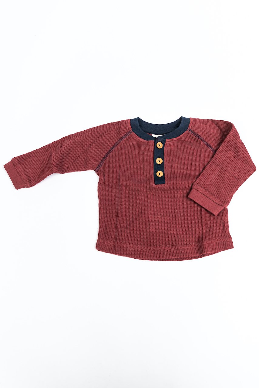 Boys Red Henley Long Sleeve Tee | ROOLEE