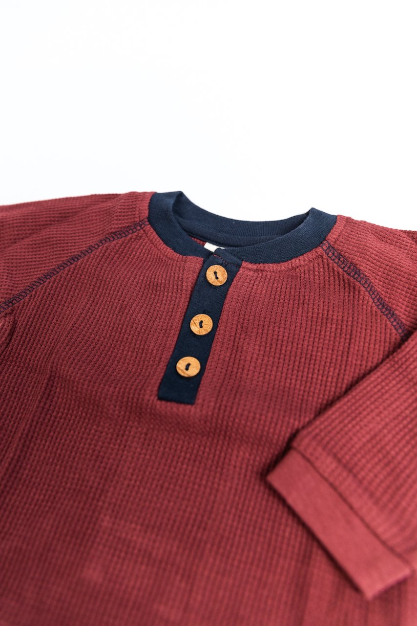 Boys Red Long Sleeve Waffle Knit Top | ROOLEE