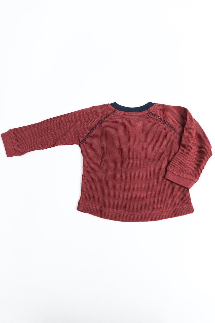 Red Waffle Knit Long Sleeve Navy Henley Top for Boys | ROOLEE